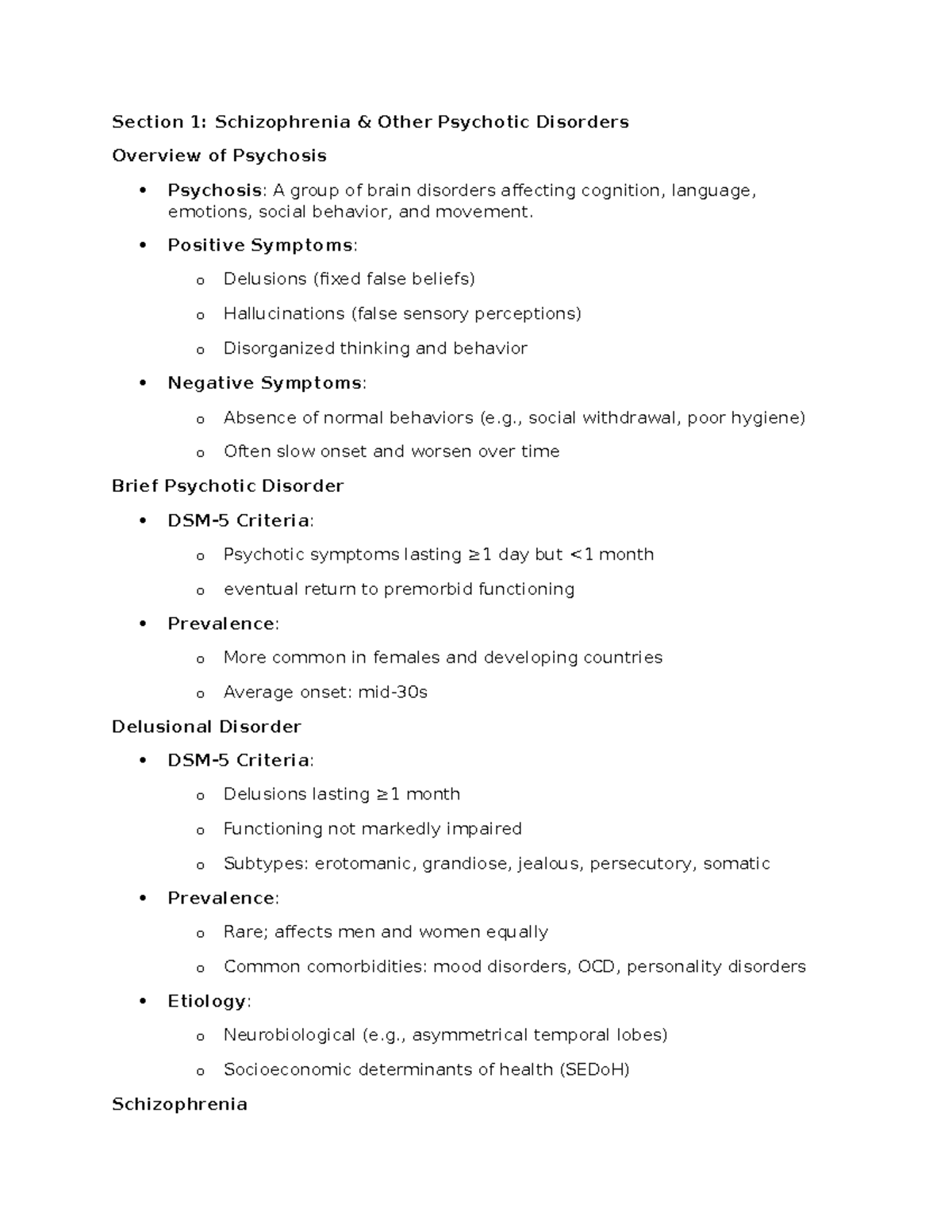 Schizophrenia PSY 101 Lecture Notes: Overview & Key Concepts - Studocu