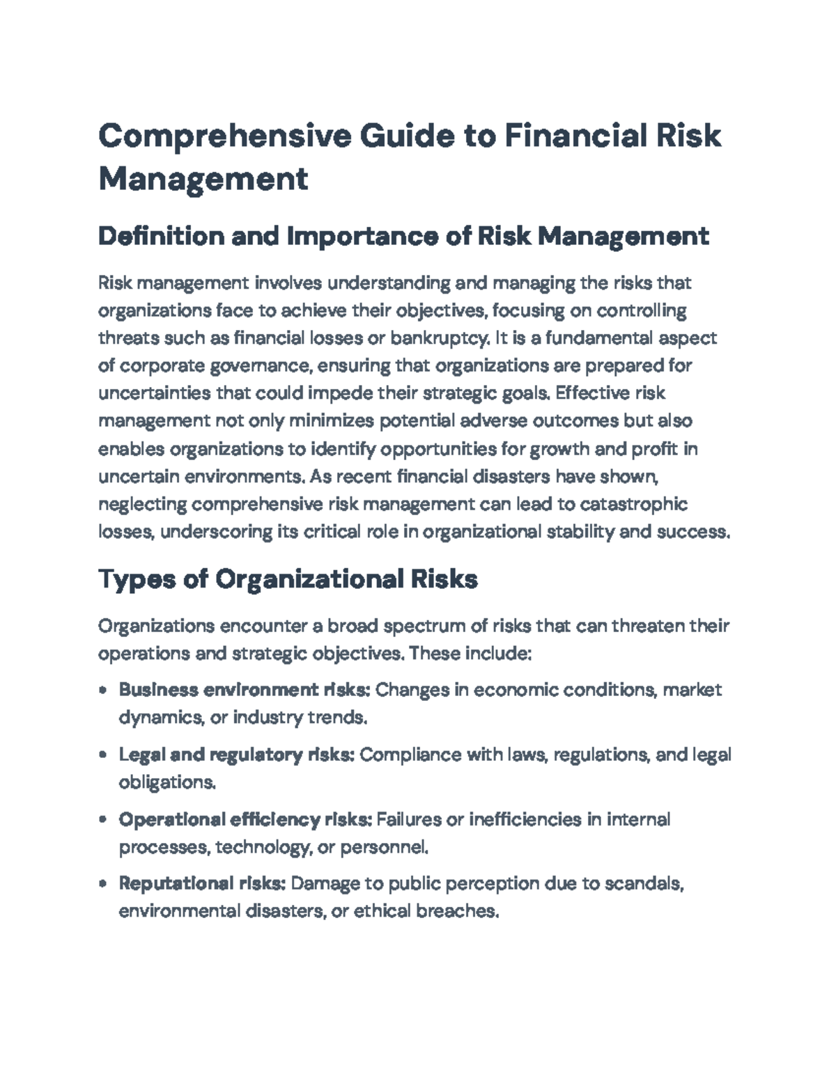 Comprehensive Financial Risk Management Strategies (FIN 301) - Studocu