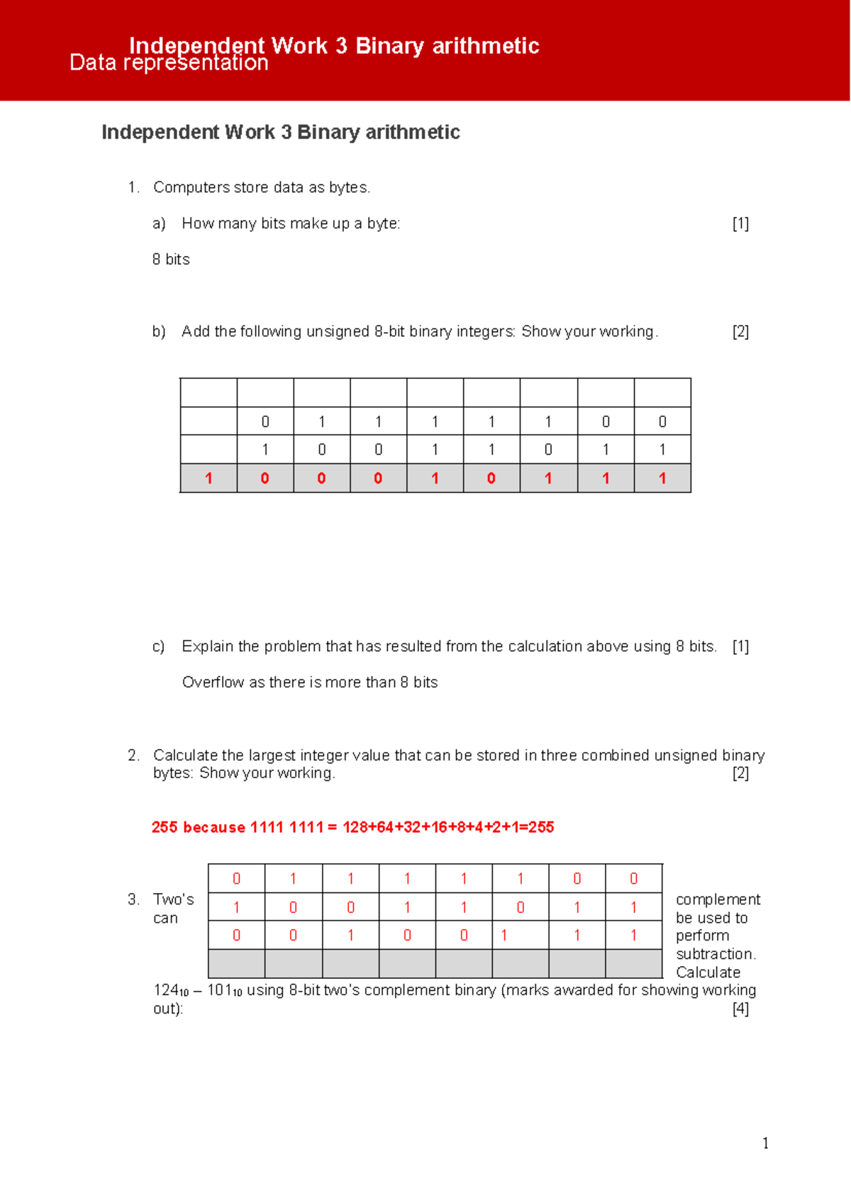 Week 03 IW 3: Binary Arithmetic & Data Representation - Studocu