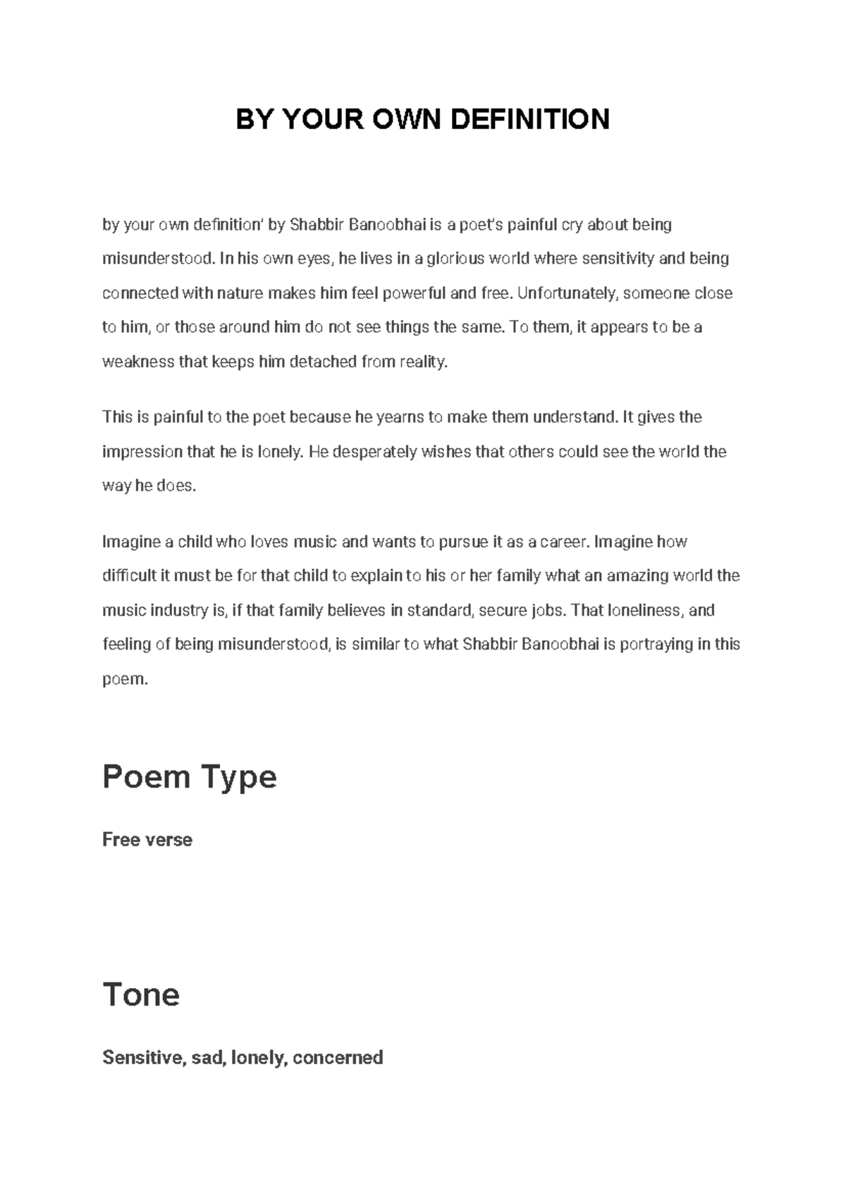 BY YOUR OWN DEFINITION: Analyzing Poetic Devices and Themes - Studocu