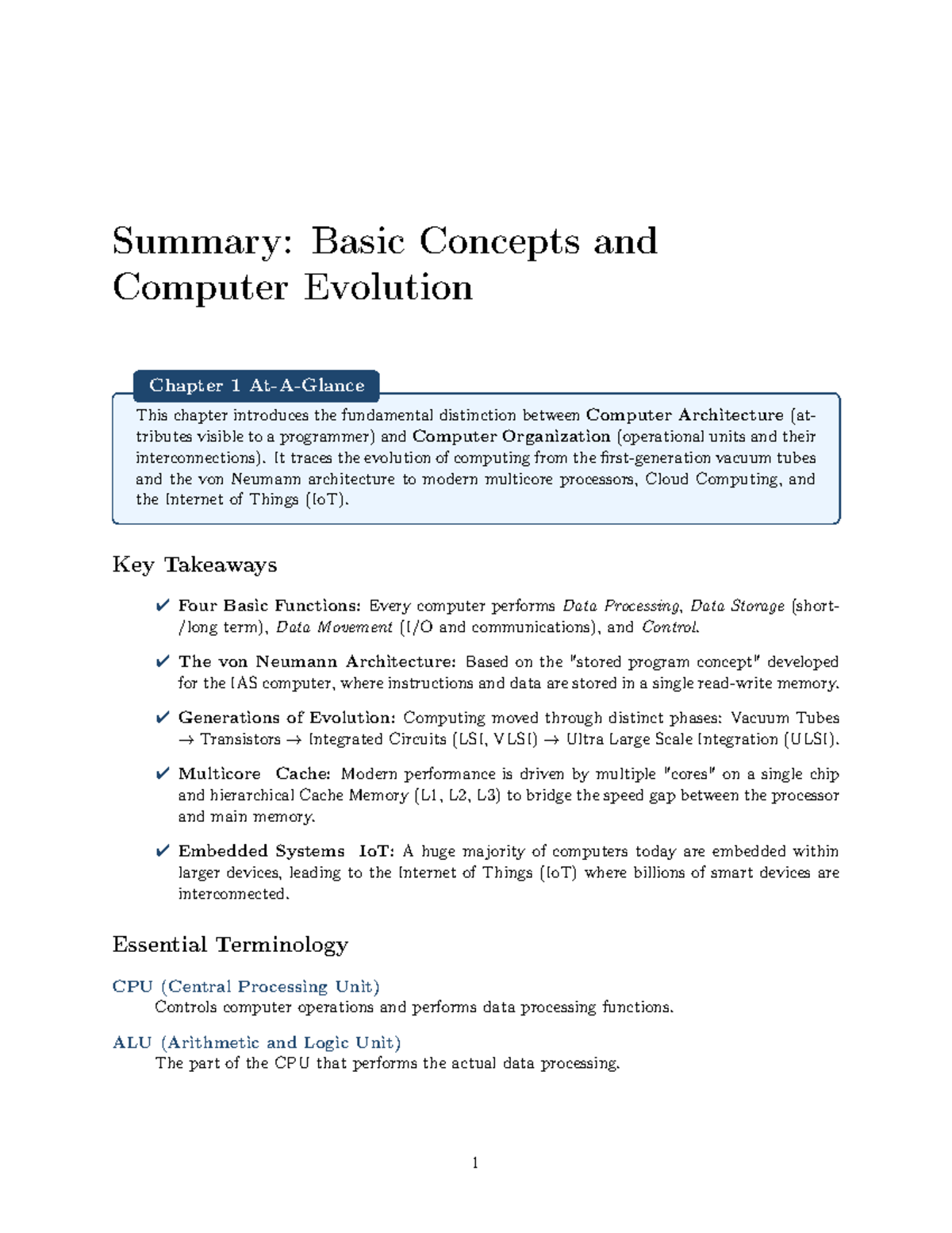 CS101: Summary of Basic Concepts & Computer Evolution - Chapter 1 - Studocu