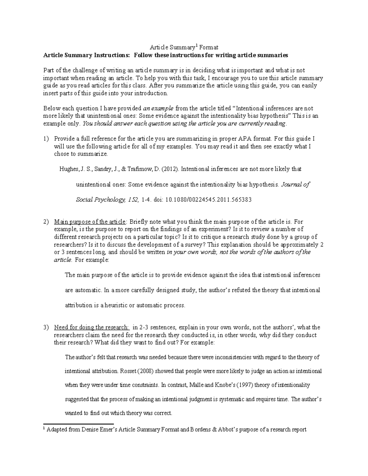 Article Summary Instructions for PSY 101: Writing Effective Summaries ...