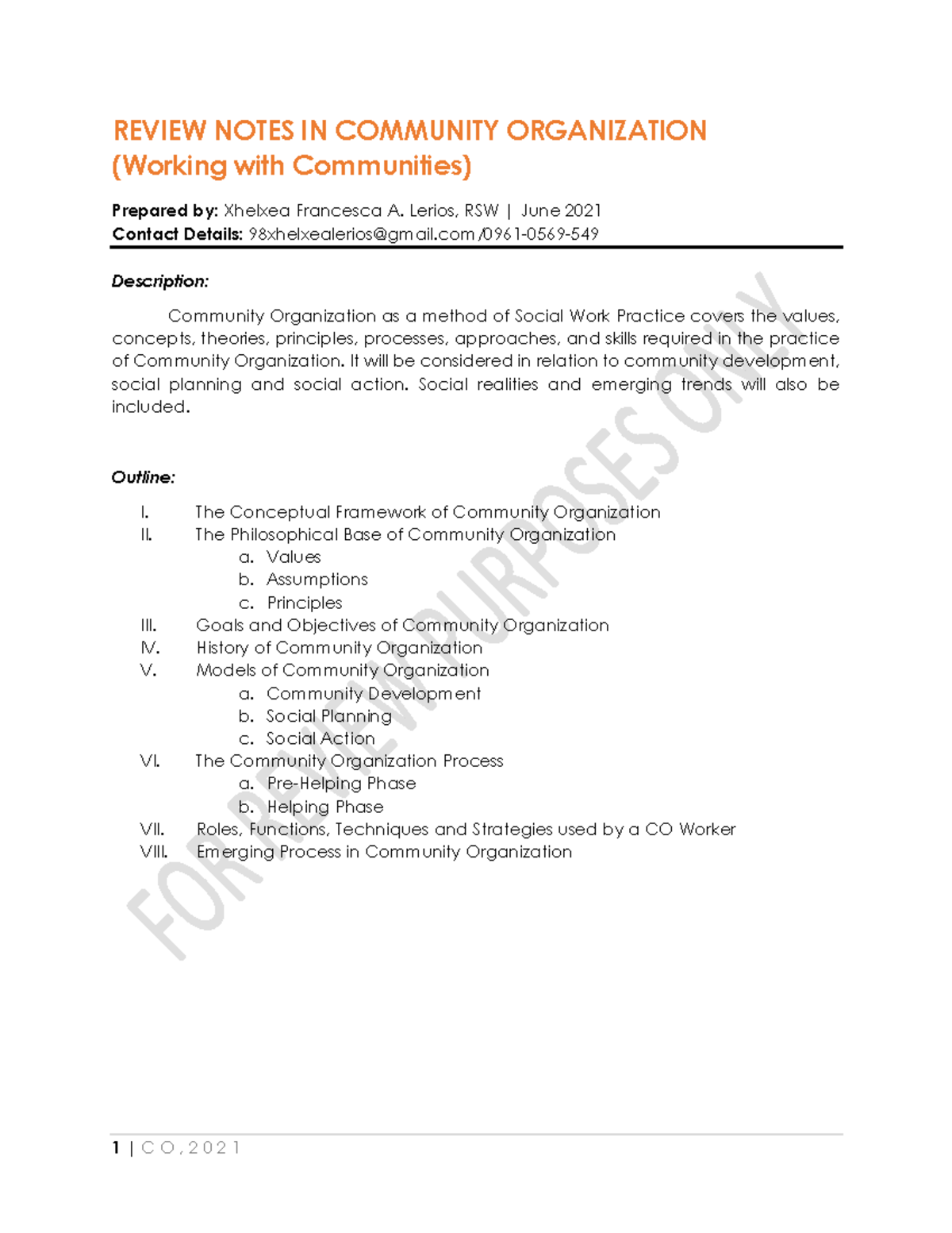 Review Notes for CO 1: Community Organization Theory and Practice - Studocu