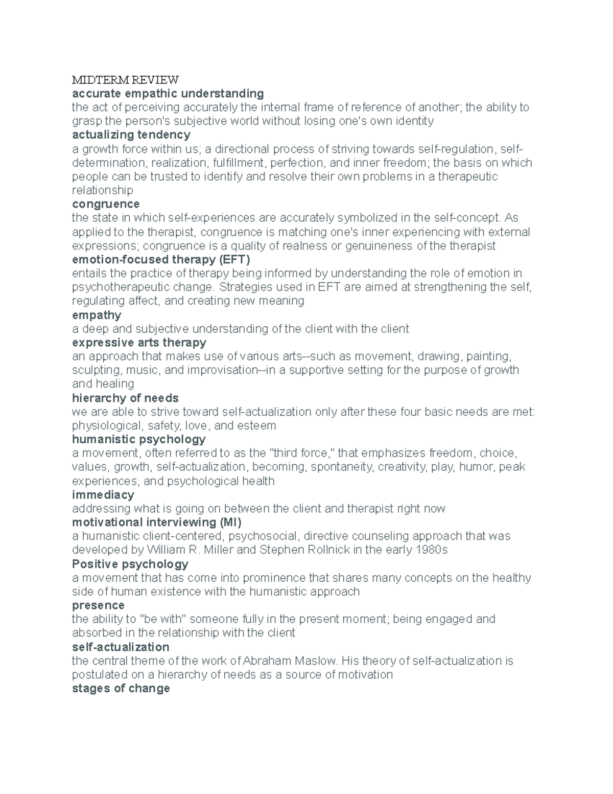PCN 107 Midterm Review Vocabulary Study Notes - Studocu