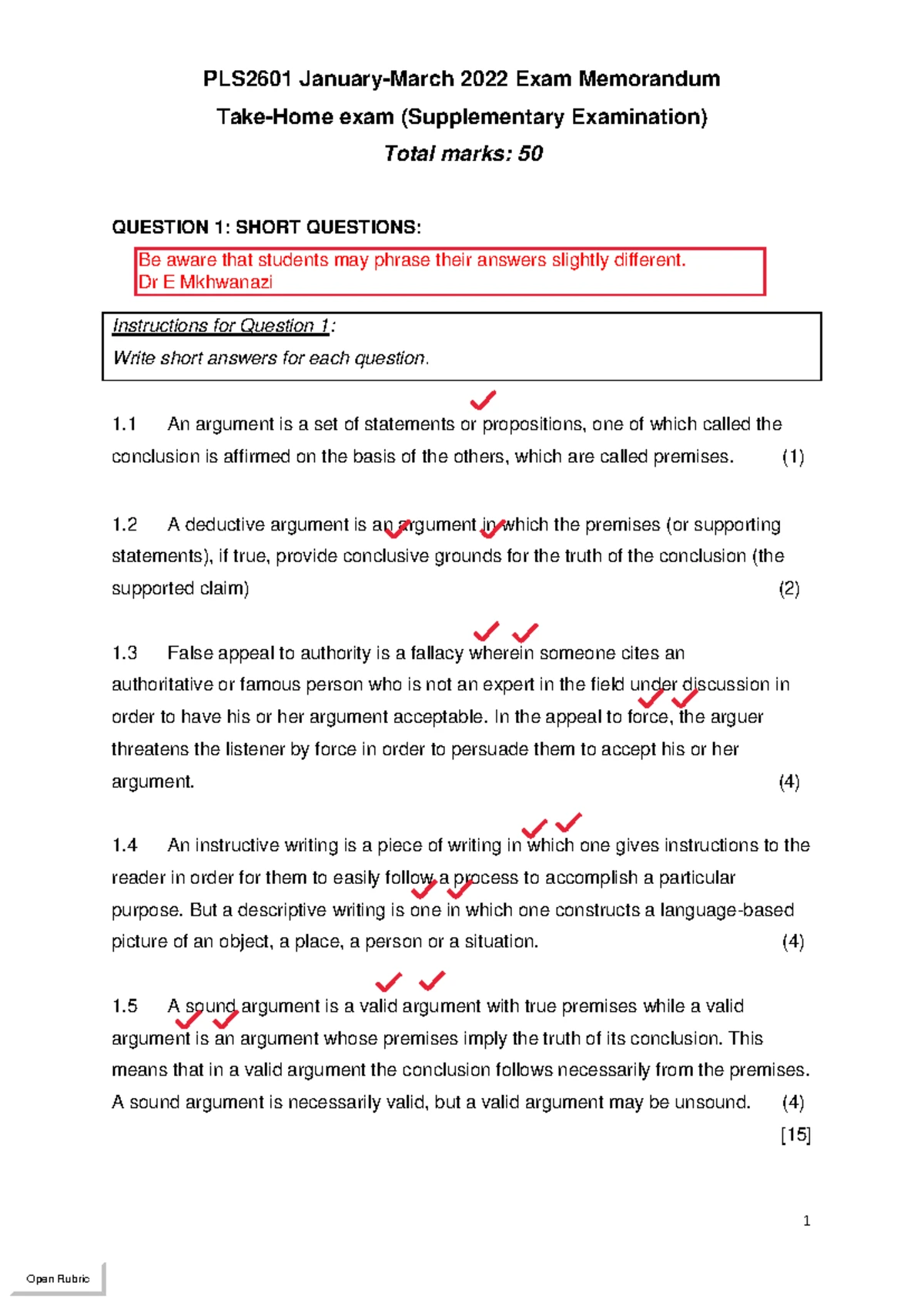 PLS2601 Final Exam: Critical Reasoning Jan-Feb 2022 Question Paper ...