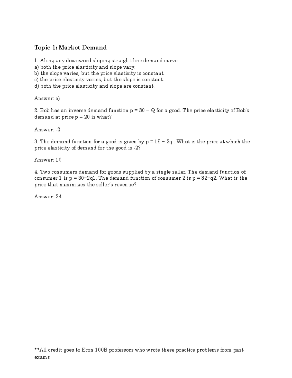 ECON 100B Midterm & Final Exam Practice Problems - Studocu