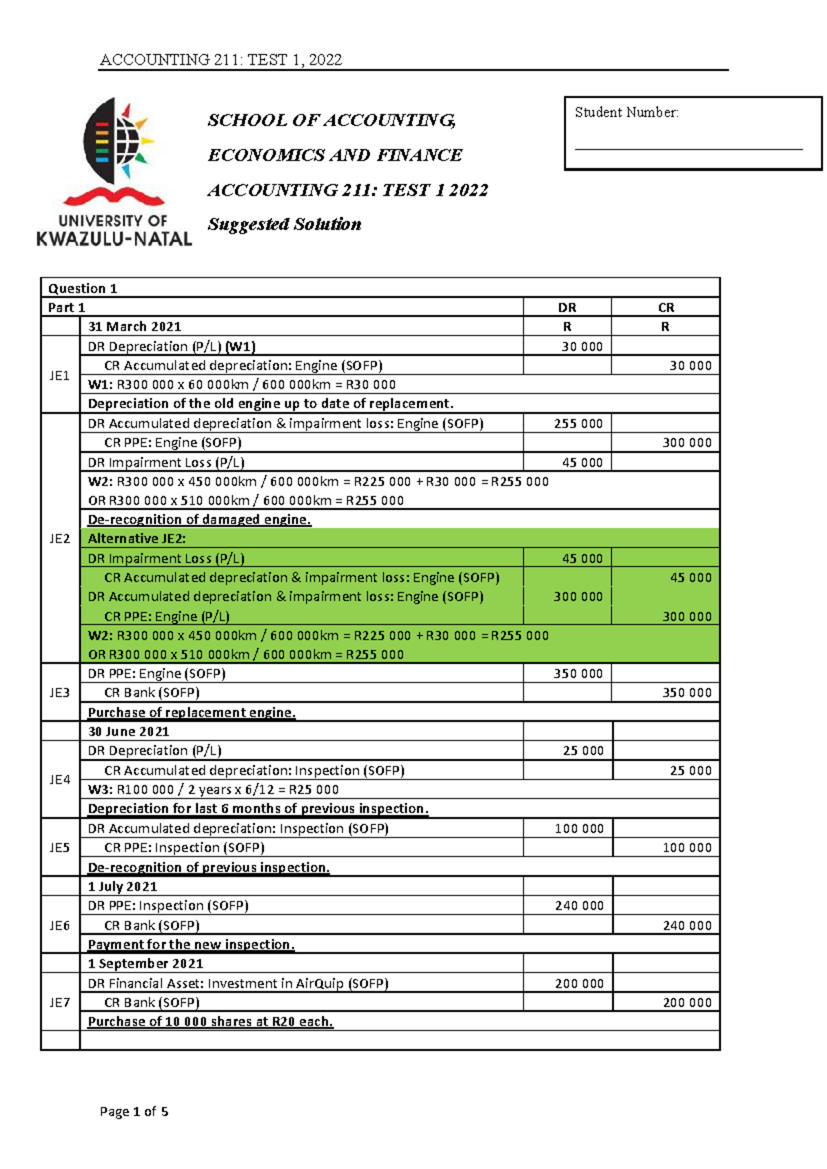 Accounting 211: Test 1 solution for 2022 with detailed explanations ...