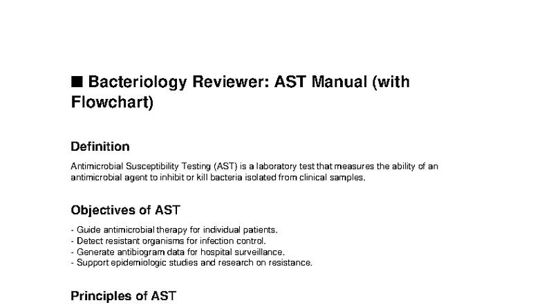 AST Bacteriology Manual Reviewer with Flowchart - Studocu