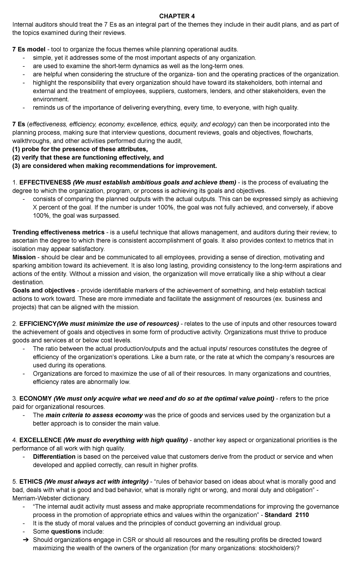 Chapter 4 - Outline of 7 Es in Operational Auditing Principles - Studocu