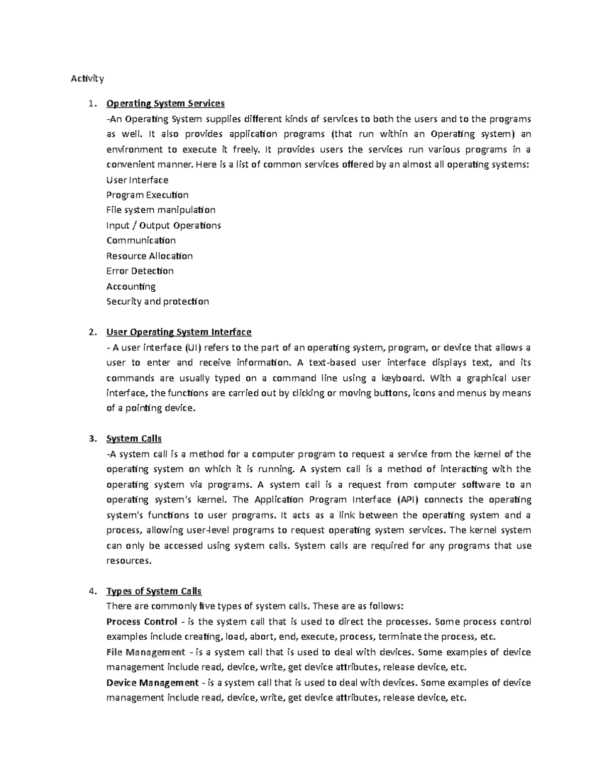 Operating System Services - Activity Operating System Services -An ...