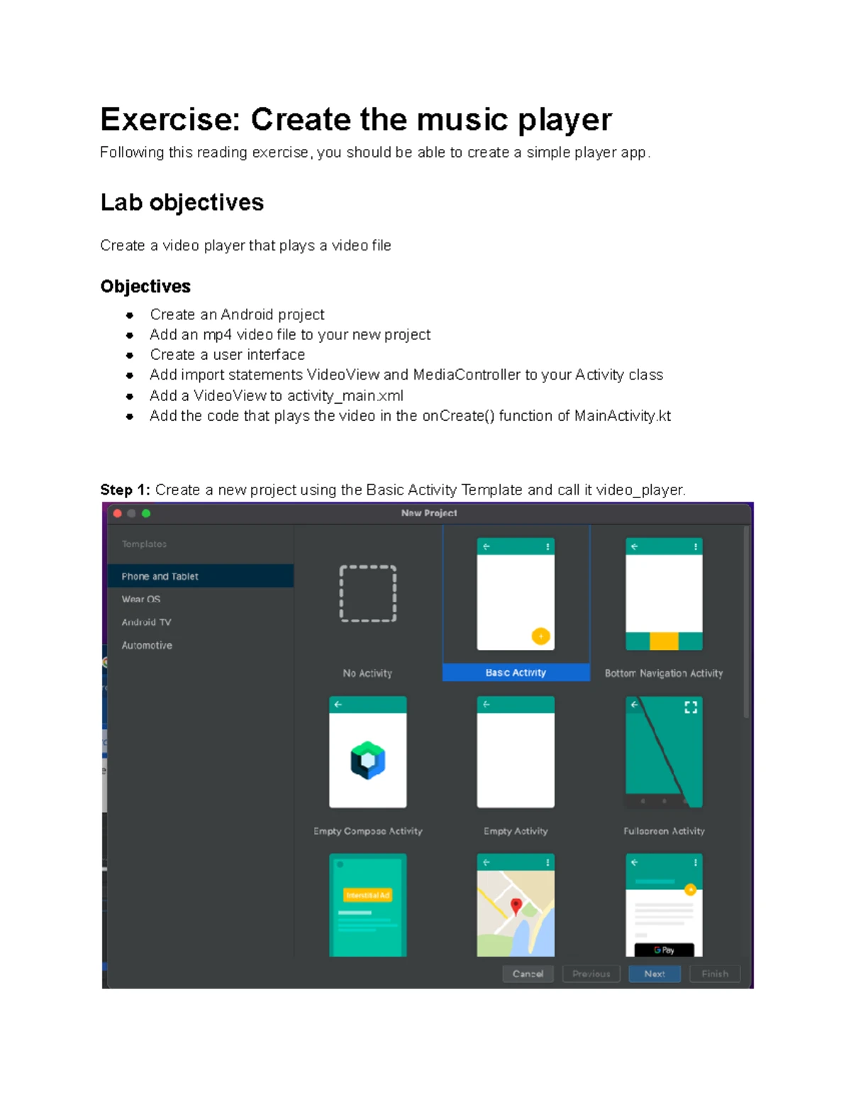 Exercise: Create a Simple Video Player App (CS101) - Studocu