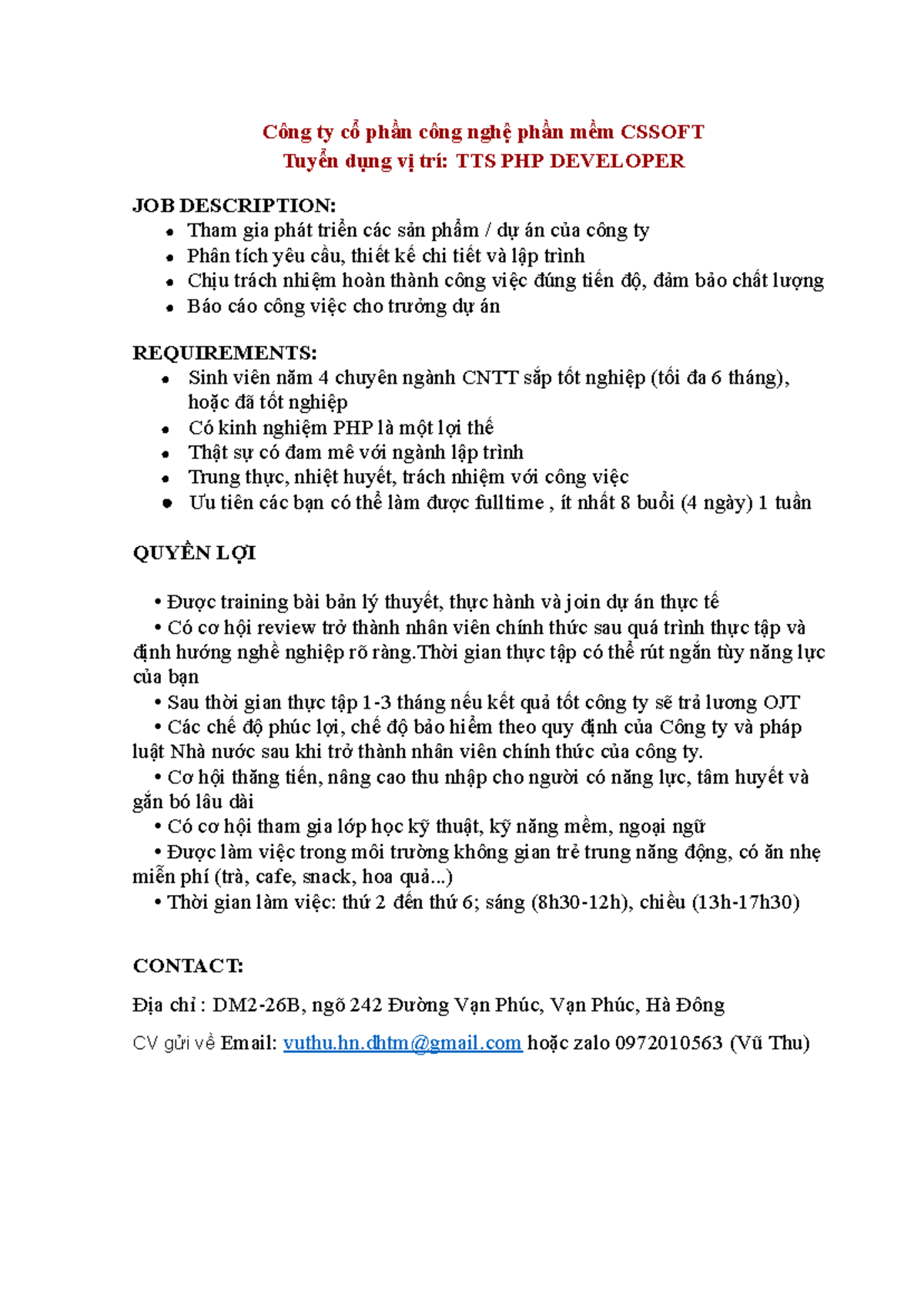[CS] JD TTS PHP Developer - Internship Opportunity - Studocu