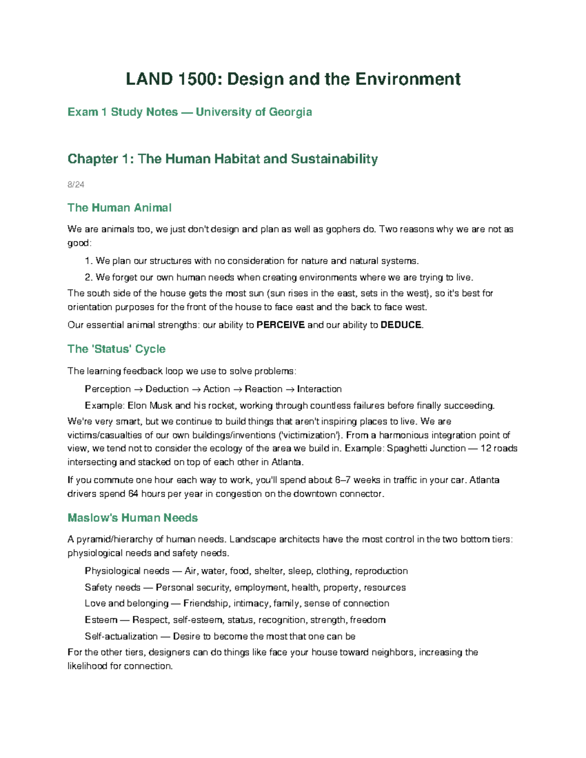 LAND 1500: Design and the Environment Exam 1 Study Notes - Studocu