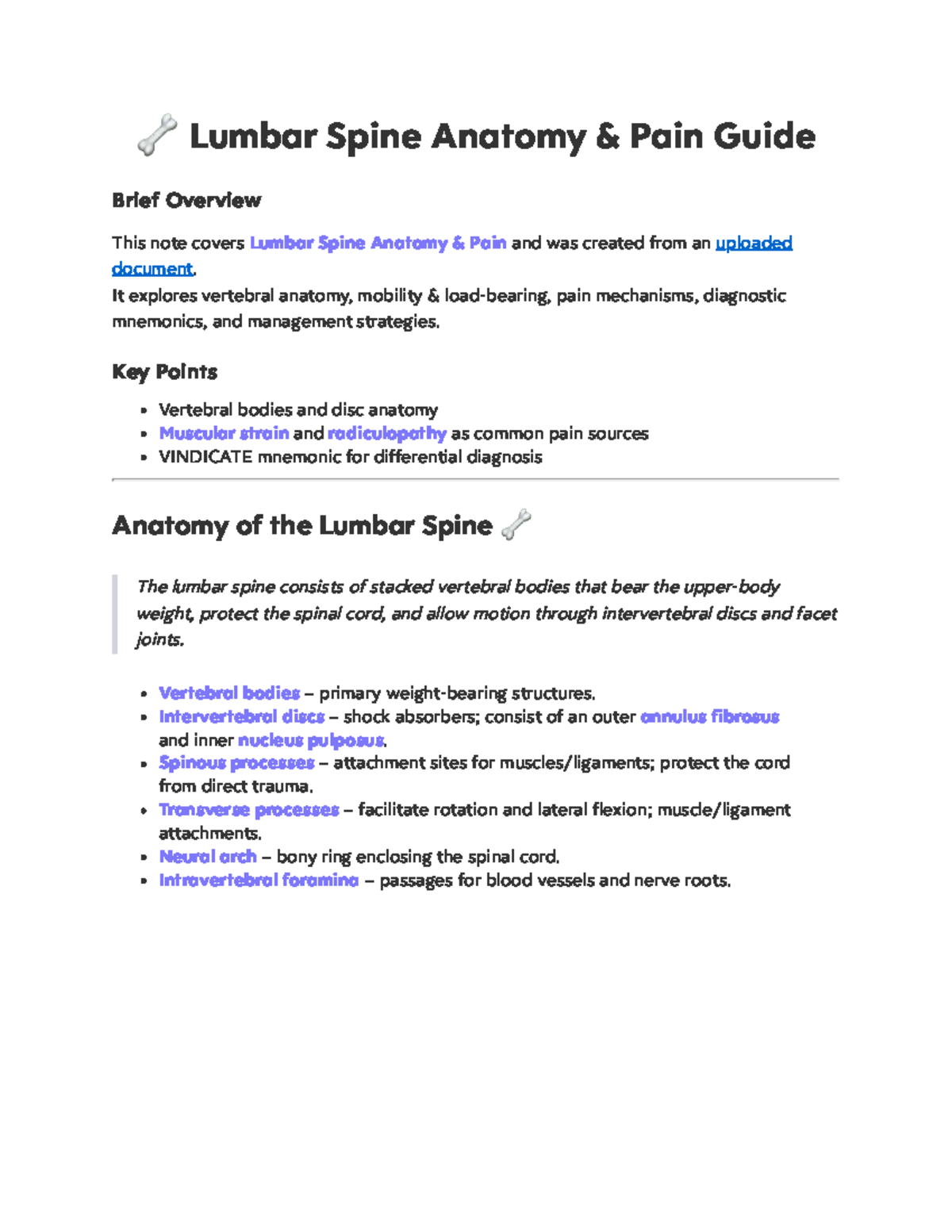 Lumbar Spine Anatomy & Pain Management Guide (Back Pain 2026) - Studocu