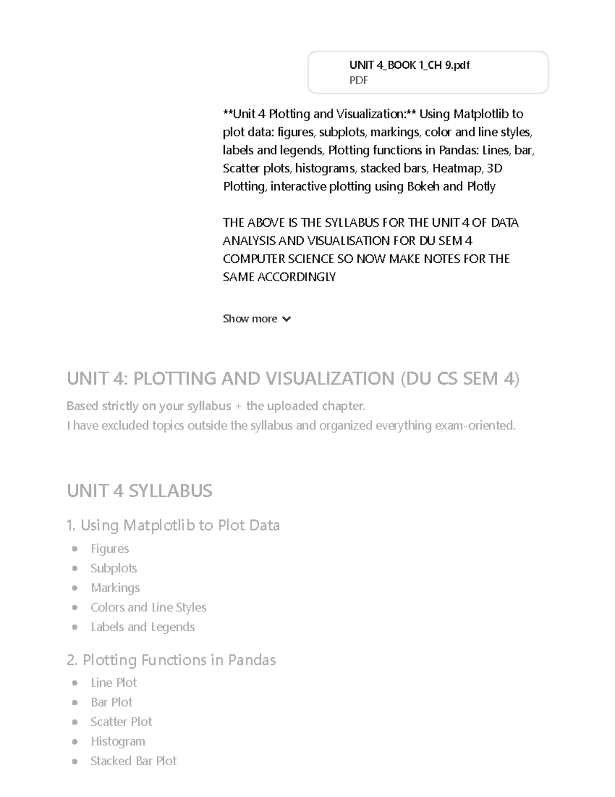 UNIT 4: PLOTTING AND VISUALIZATION NOTES (DU CS SEM 4) - Studocu
