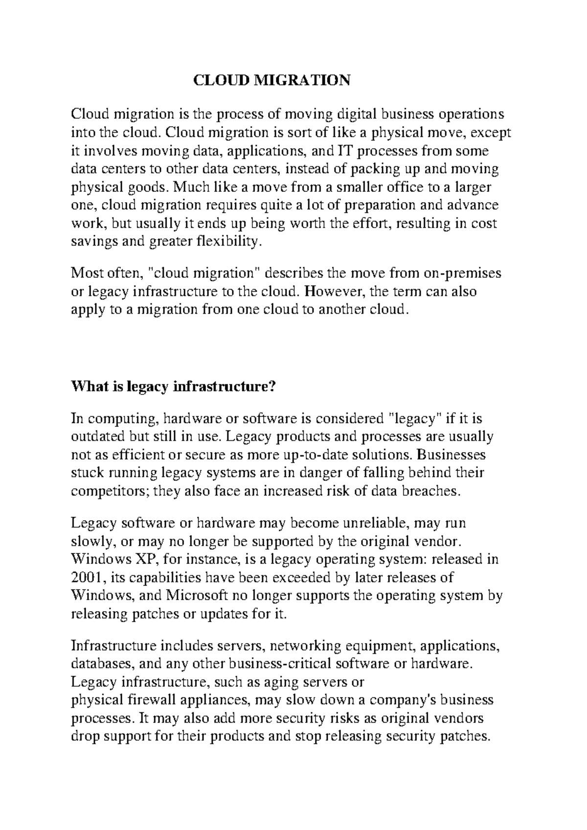 Cloud Migration - Lecture Notes Overview and Strategies - Studocu