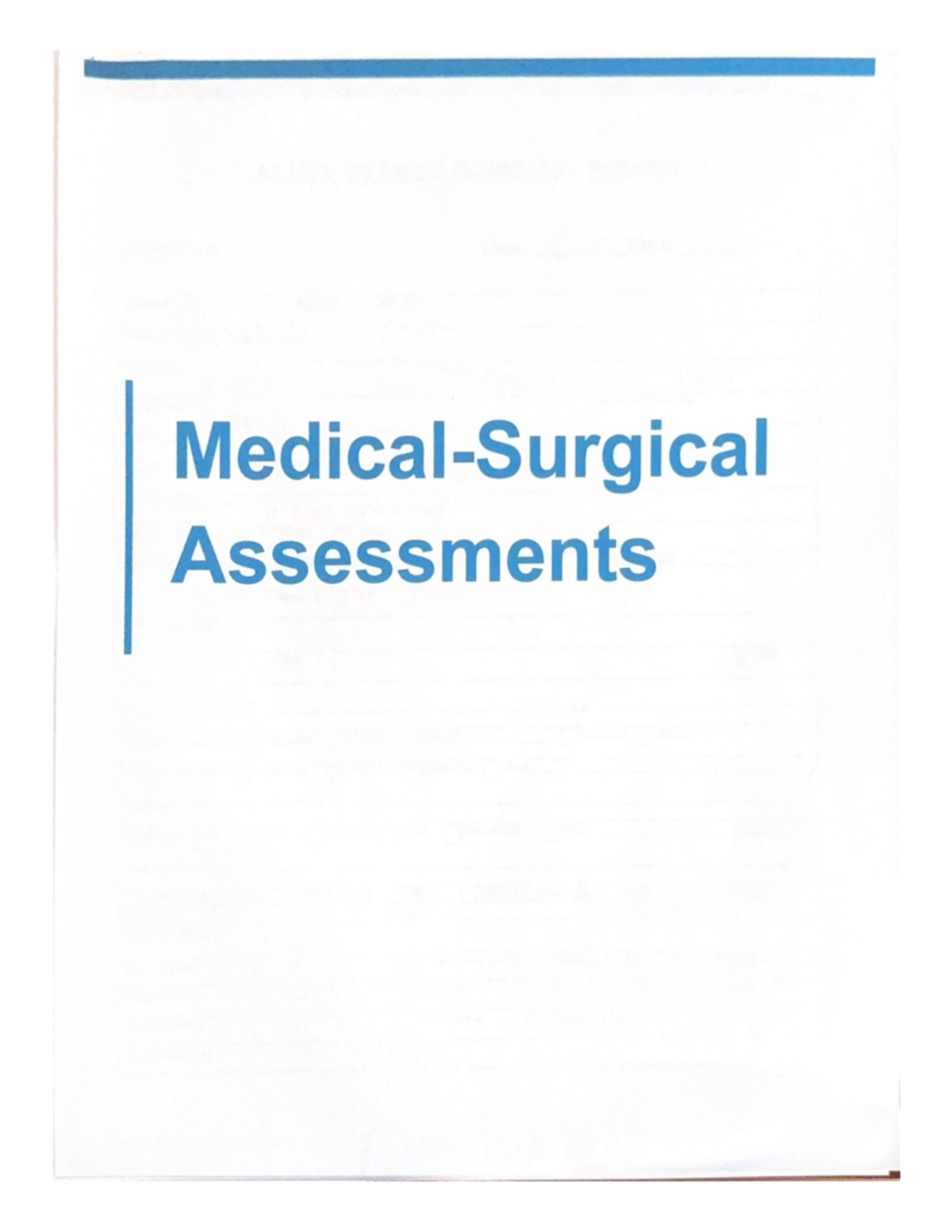 CASH COLLEGE OF NURSING Clinical Packet for Acute Assessment #1 - Studocu