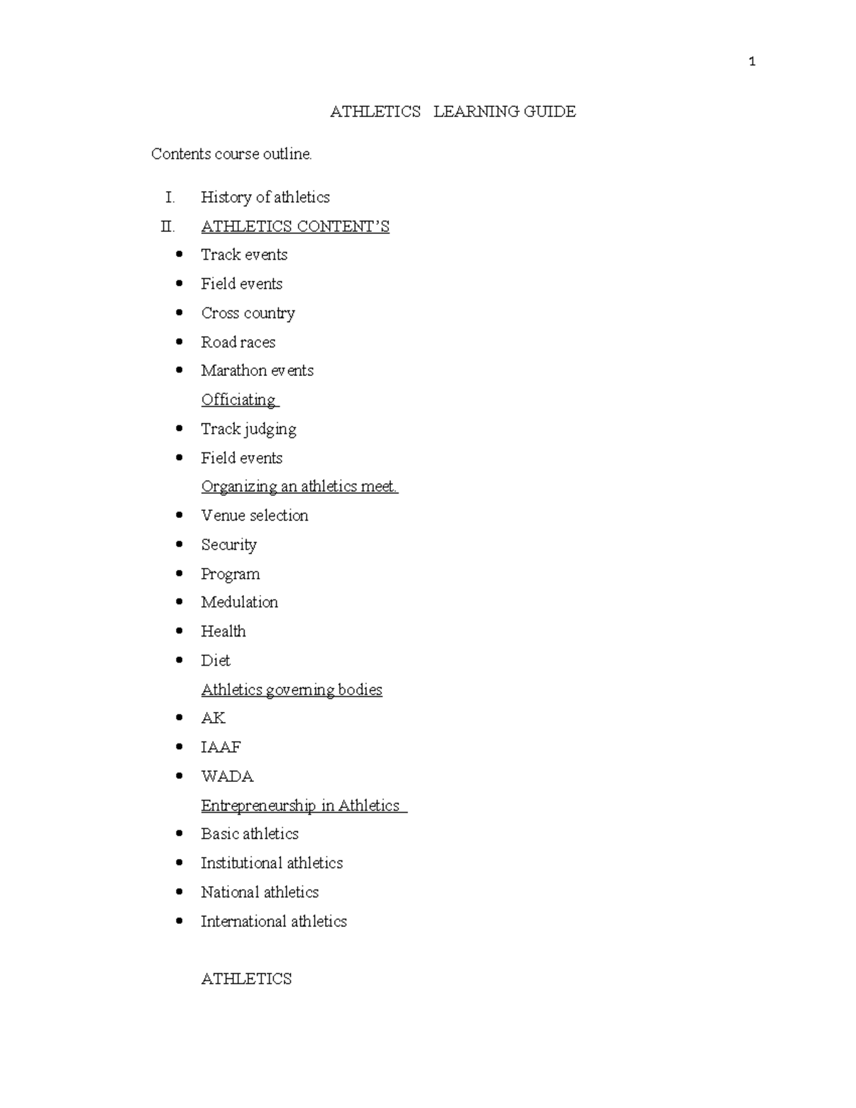 Athletics Learning Guide: Comprehensive Overview of Track & Field ...