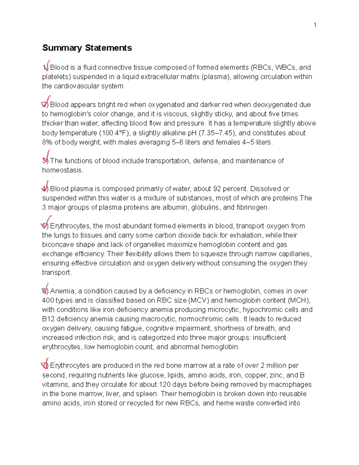 Blood SG Exam 1 - Comprehensive Study Guide on Blood Functions and ...