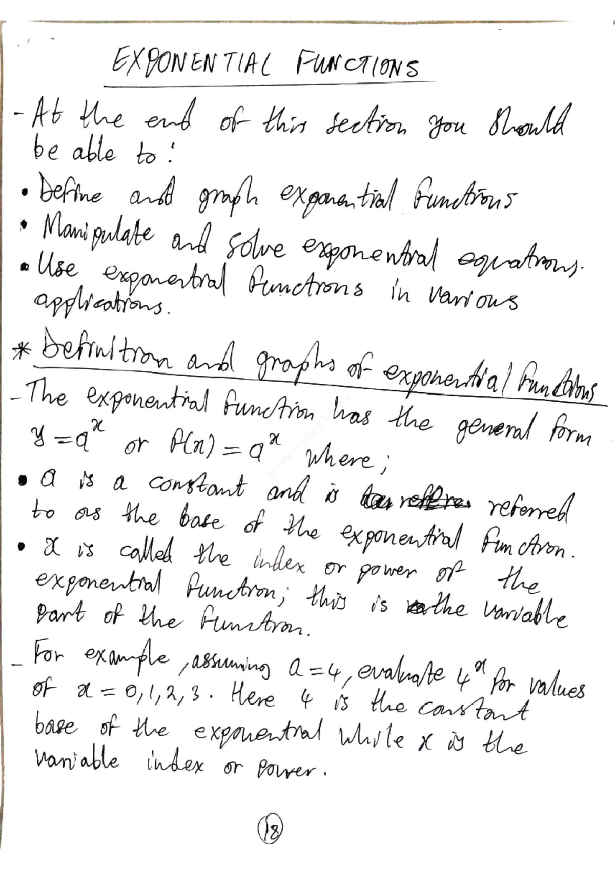 Exponential Functions Study Notes for Math 101 - Studocu