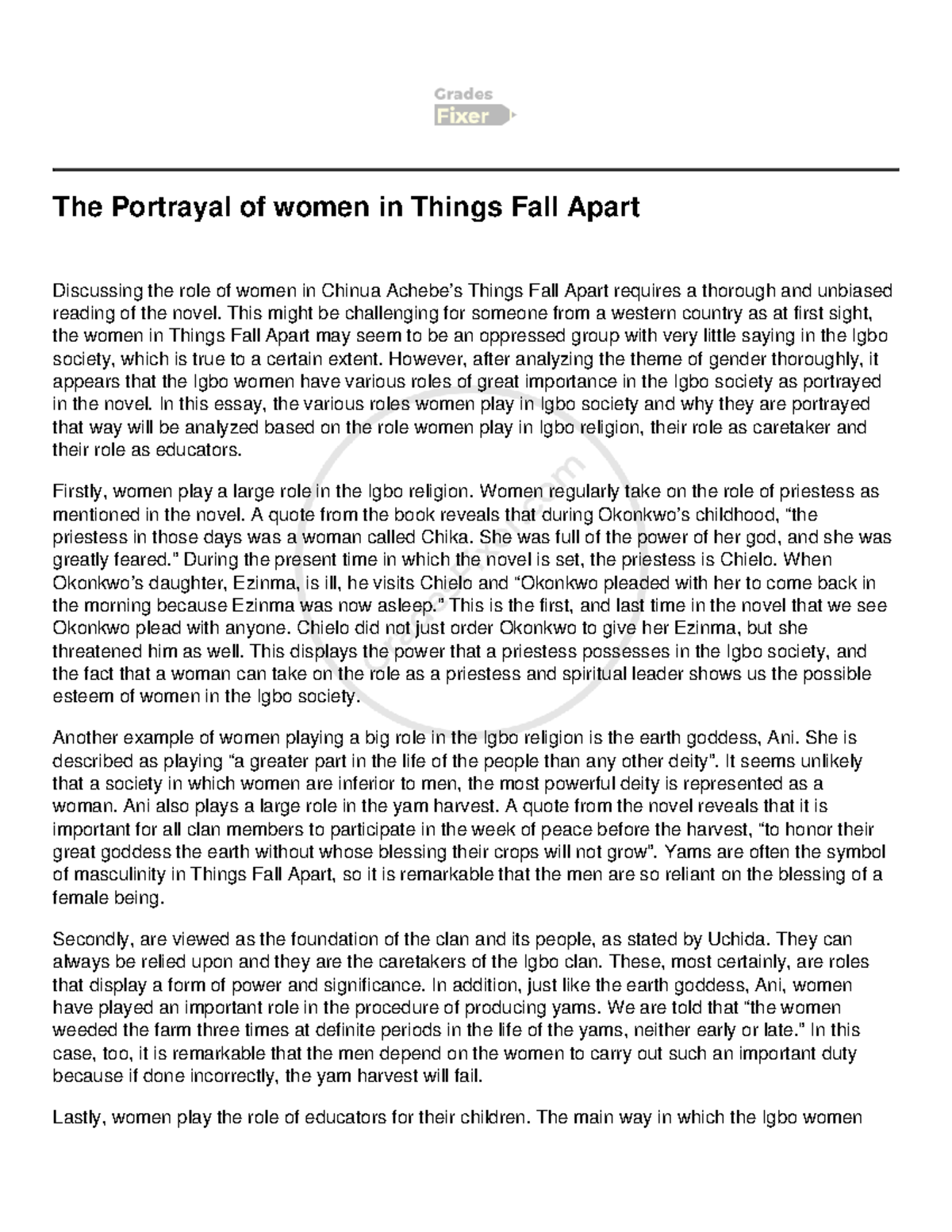 The Role of Women in Chinua Achebe's Things Fall Apart: An Analysis ...