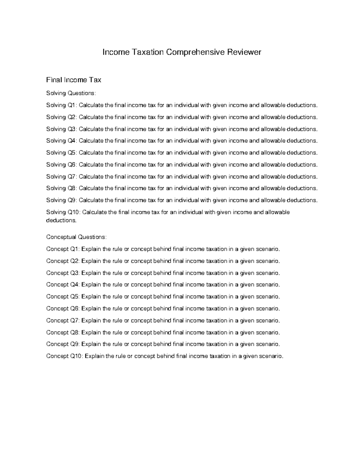 Income Taxation Comprehensive Reviewer: Final Exam Prep - Studocu