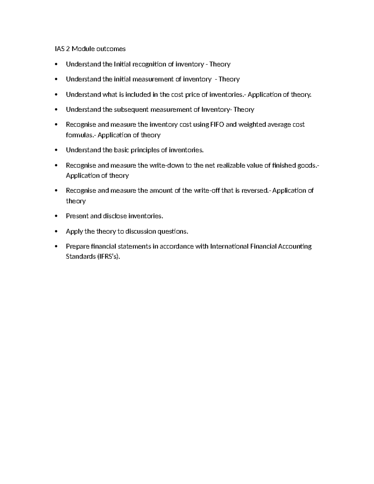 IAS 2 Module Outcomes: Inventory Recognition & Measurement Theory - Studocu