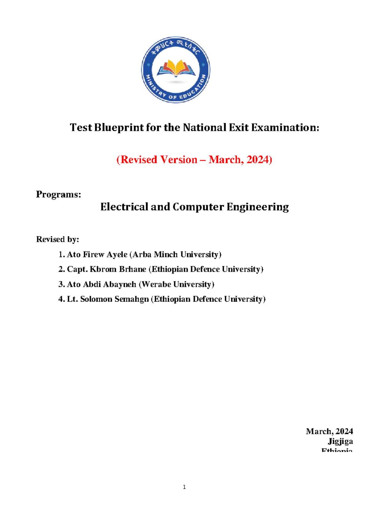 Revised Test Blueprint for National Exit Exam: Electrical & Computer ...