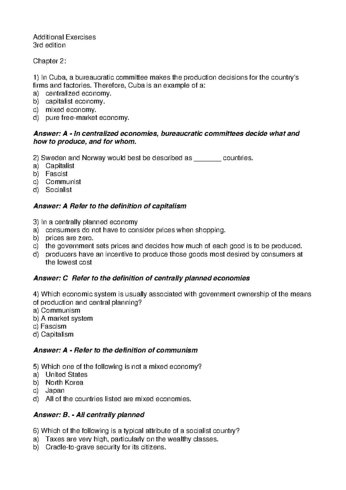 Chapter 2 Exercises: Economic Systems & Production Techniques (3rd Ed ...
