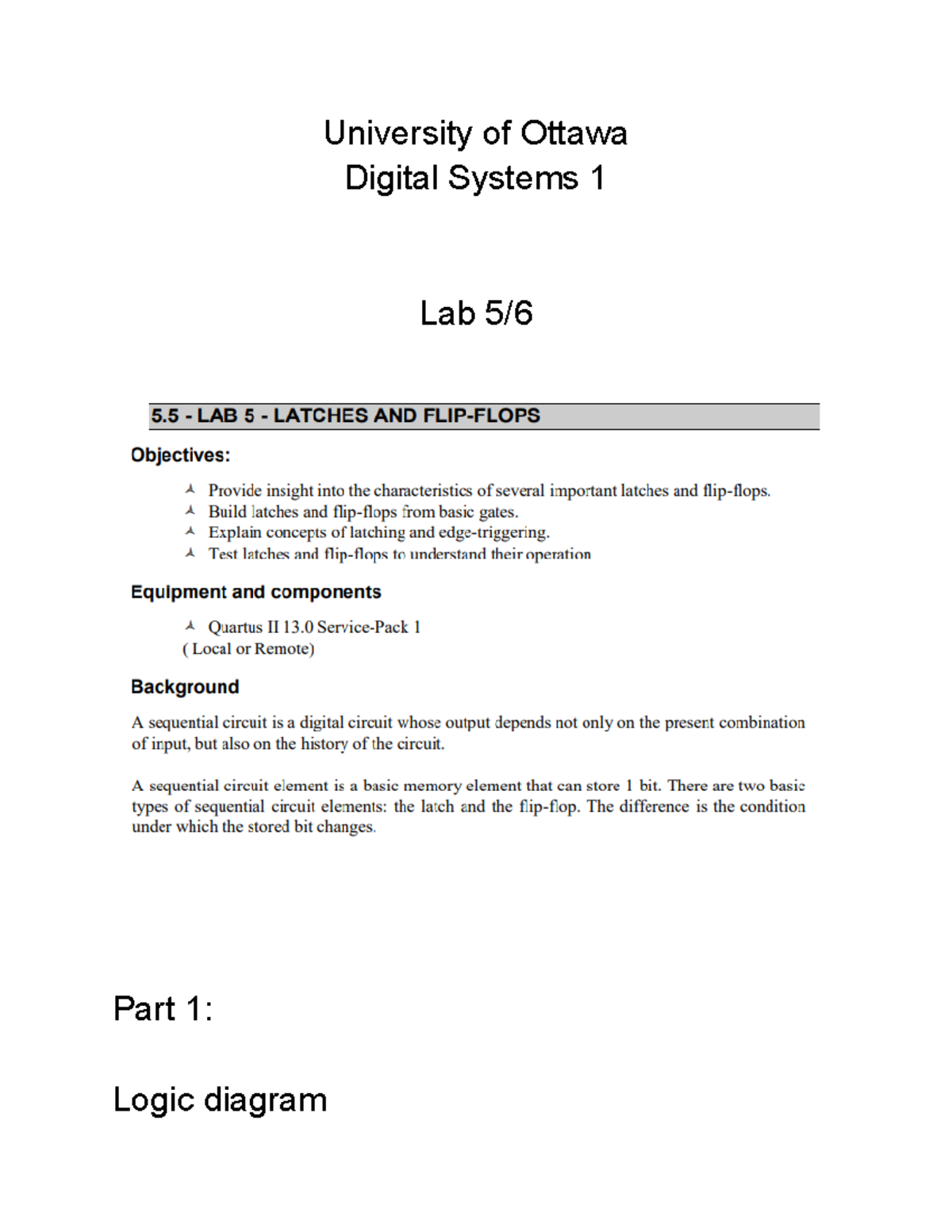 LAB5 ITI 1100 - lab - University of Ottawa Digital Systems 1 Lab 5 ...