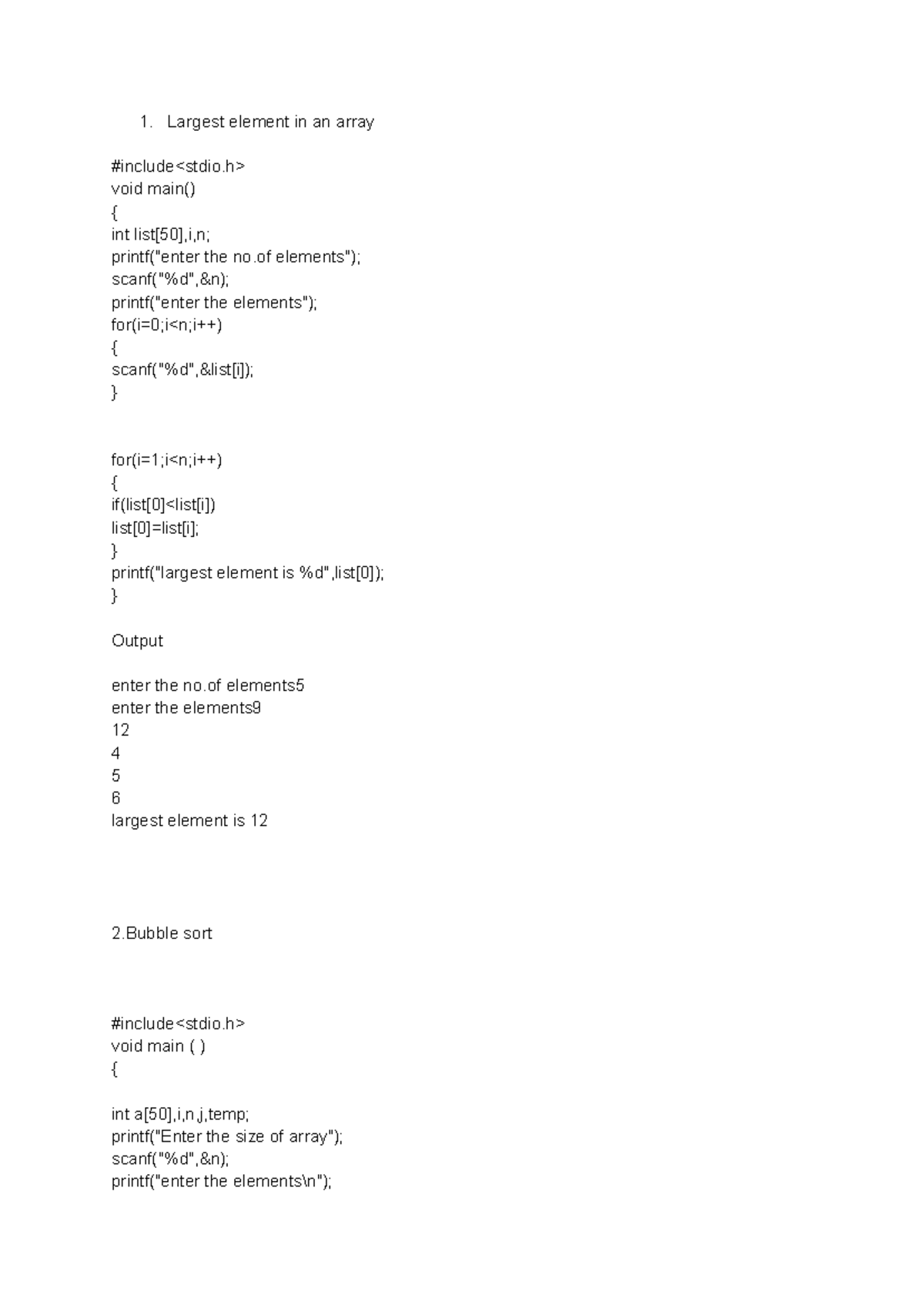Programs array-1 - C programming notes - 1. Largest element in an array ...