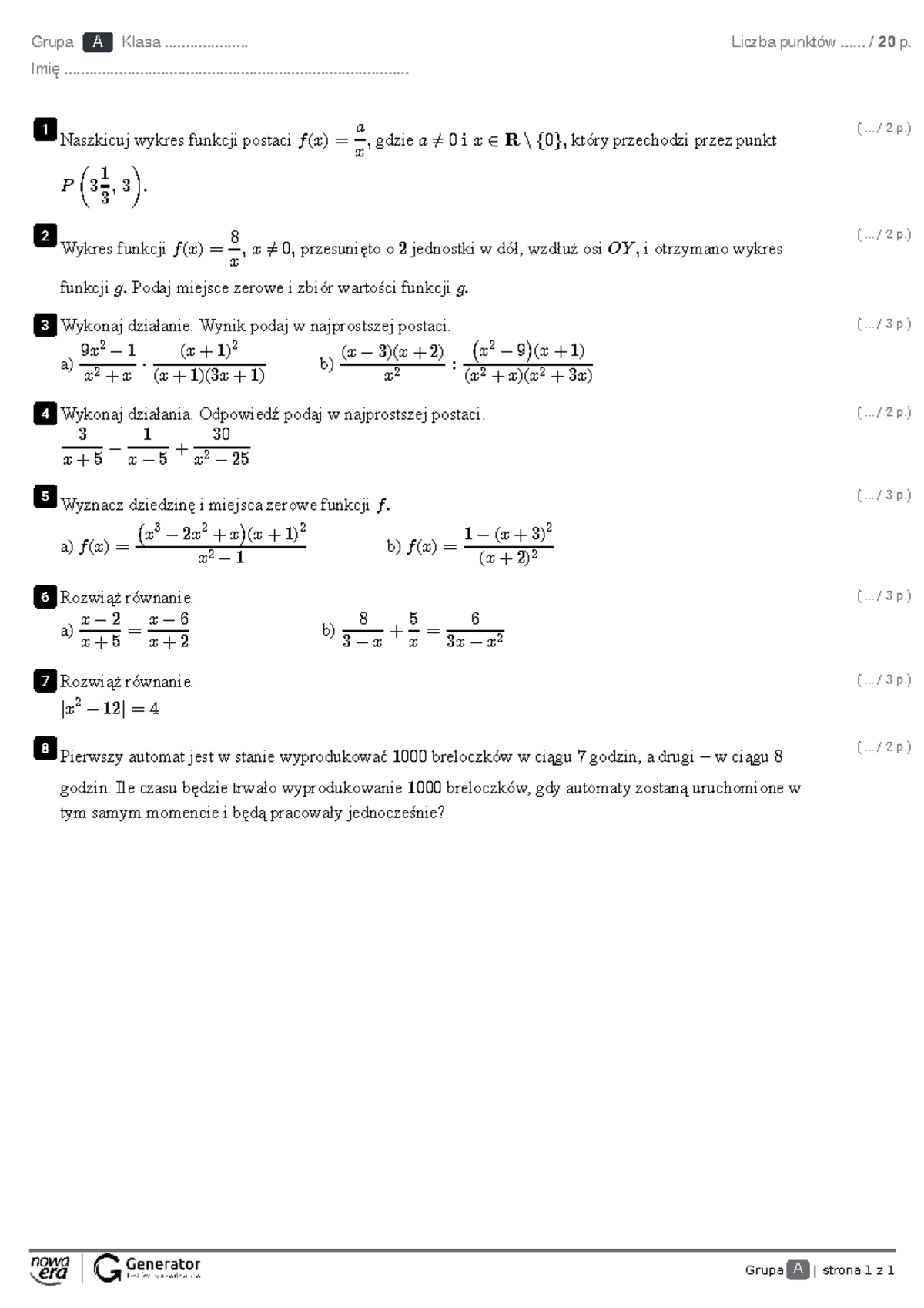 Matematyka 1 Sprawdzian Funkcje Chomikuj www.studocu.com