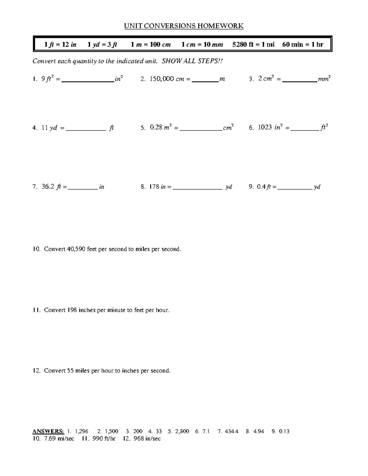 1c - Unit Conversions Homework: Detailed Steps and Solutions - Studocu