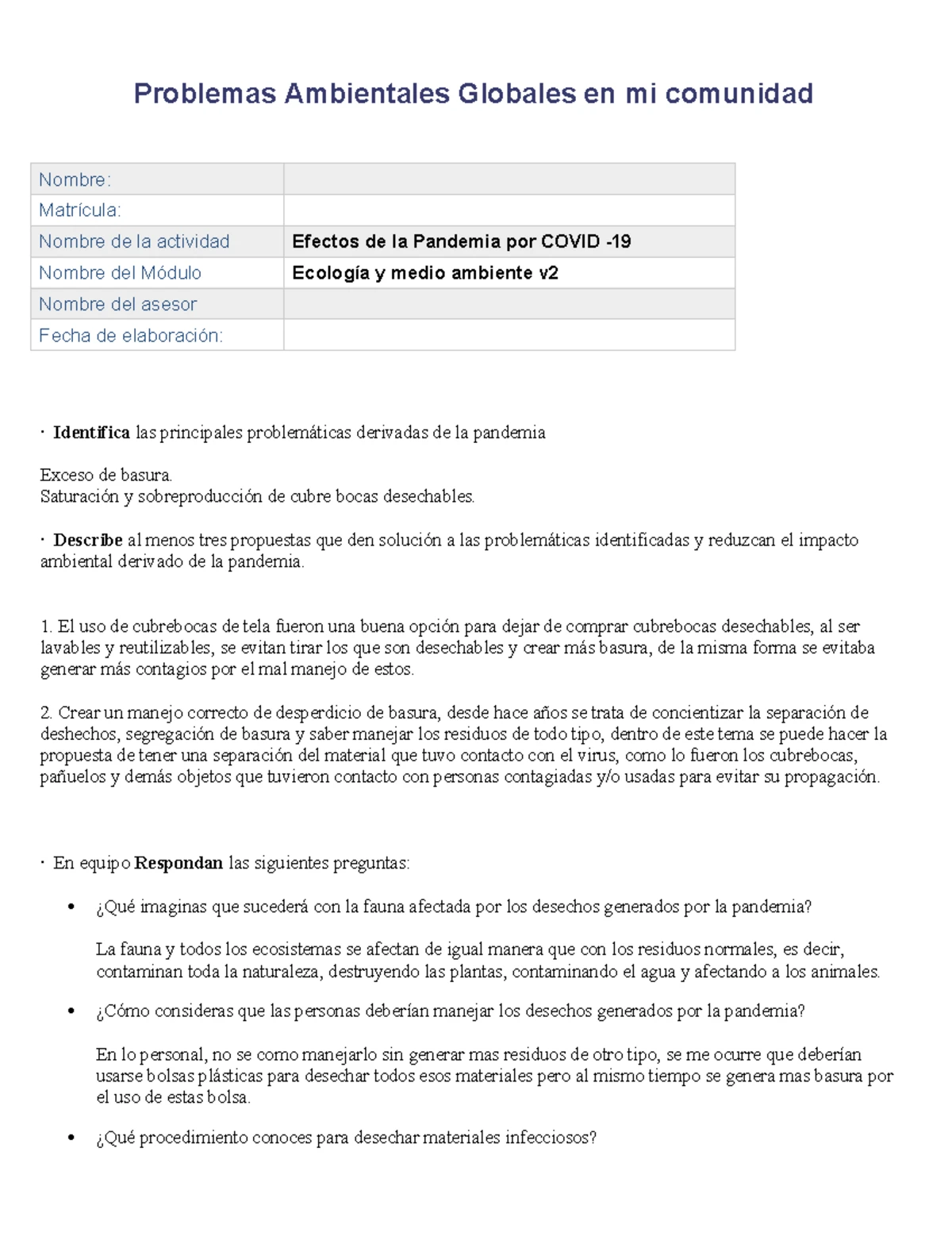 Efectos de la Pandemia por Covid -19 - Problemas Ambientales Globales ...
