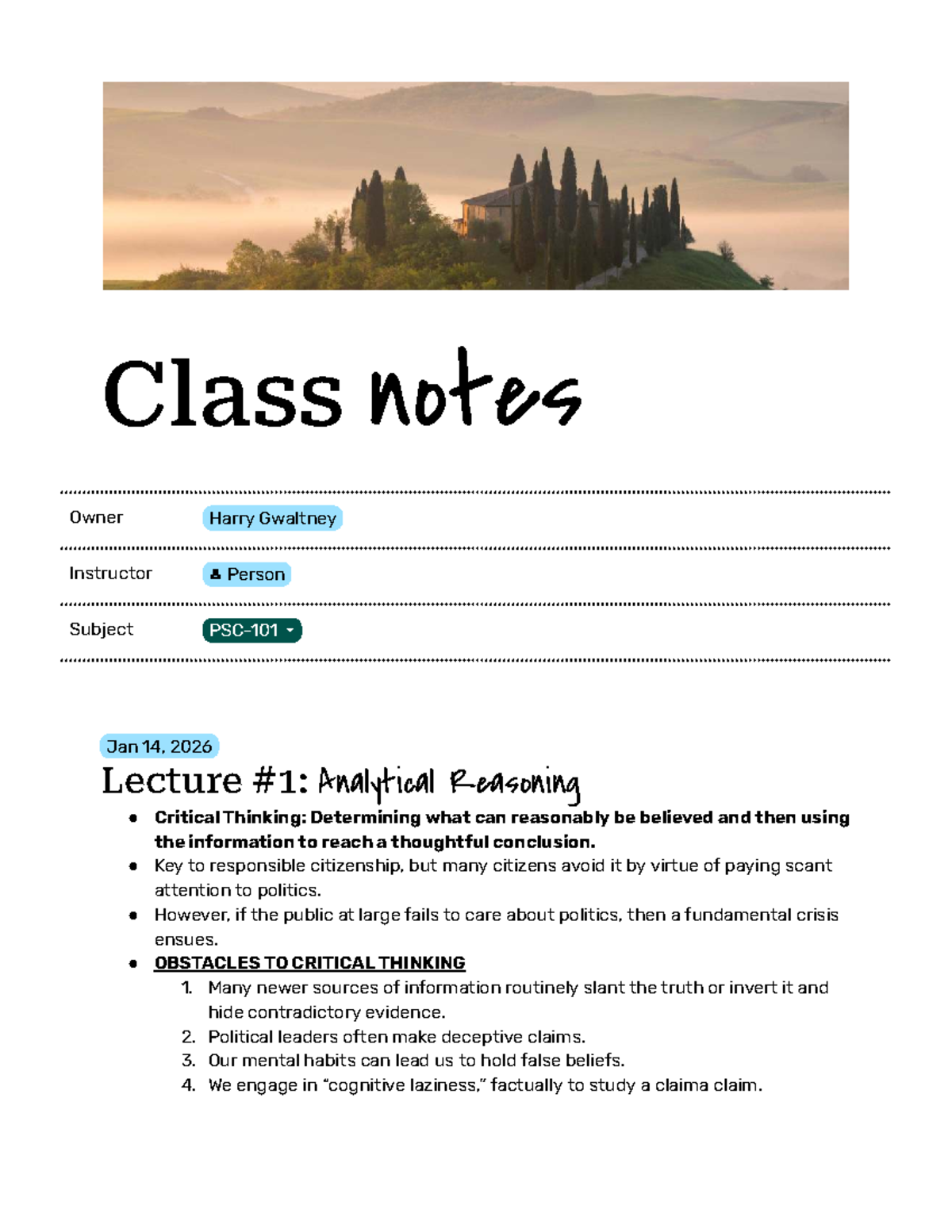 POL 101: Lecture Notes on Analytical Reasoning & Political Concepts ...