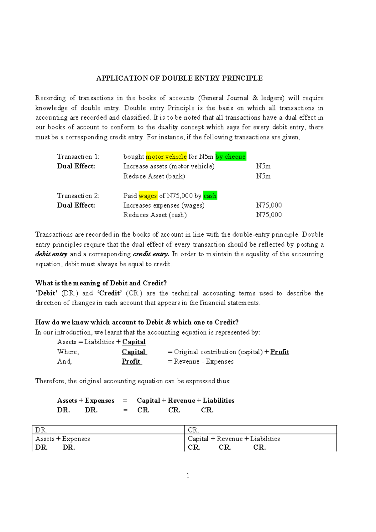 Double Entry Principles: Understanding Accounting Transactions - Studocu