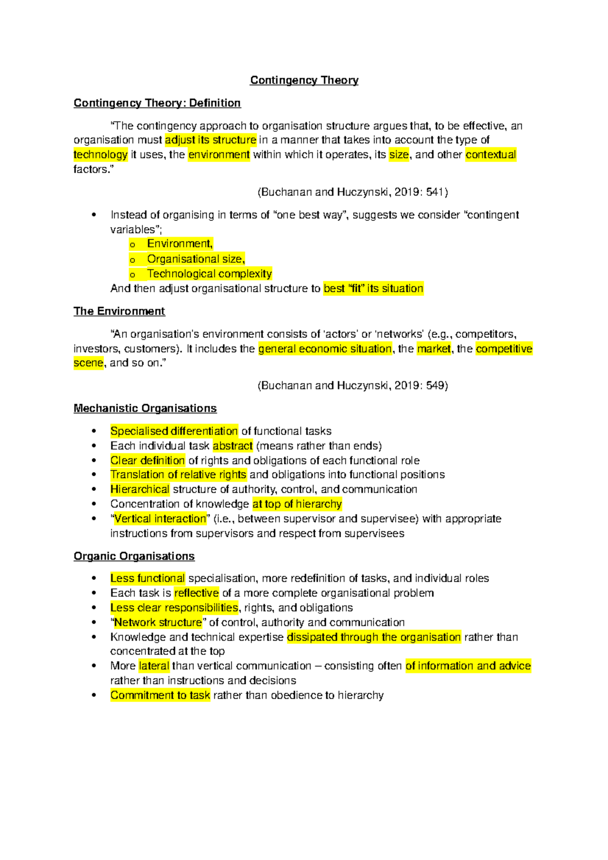 Contingency Theory: Key Concepts & Structures - Lecture Notes 3 - Studocu