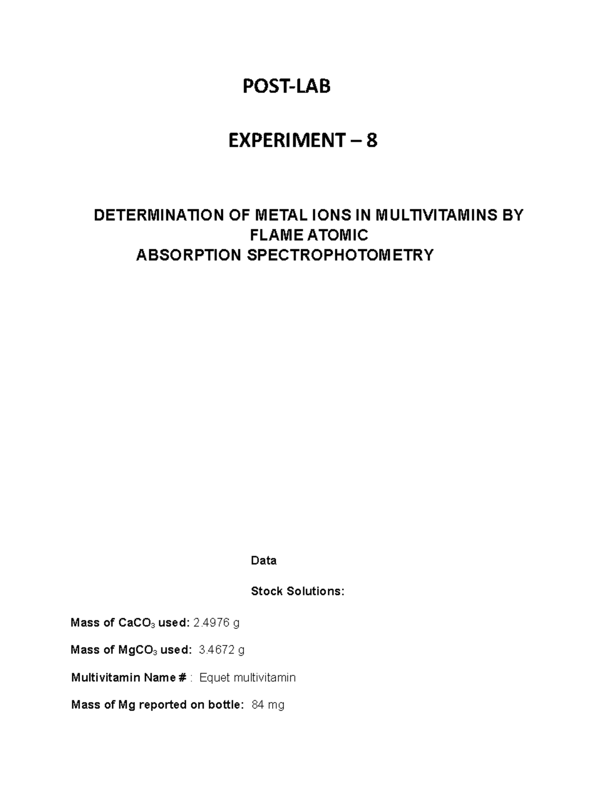 Analy instrument post lab 8 sem 5 hero - POST-LAB EXPERIMENT – 8 ...