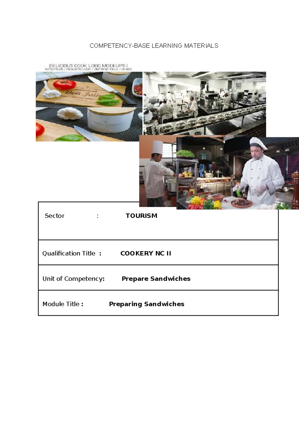 COOKERY NC II - Preparing Sandwiches Portfolio and Competency Materials ...