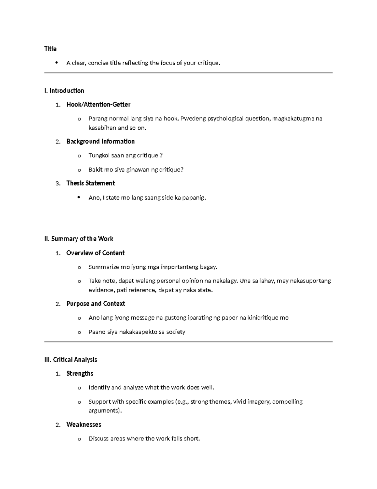 Critique Paper Guidelines - ENG101 - Studocu