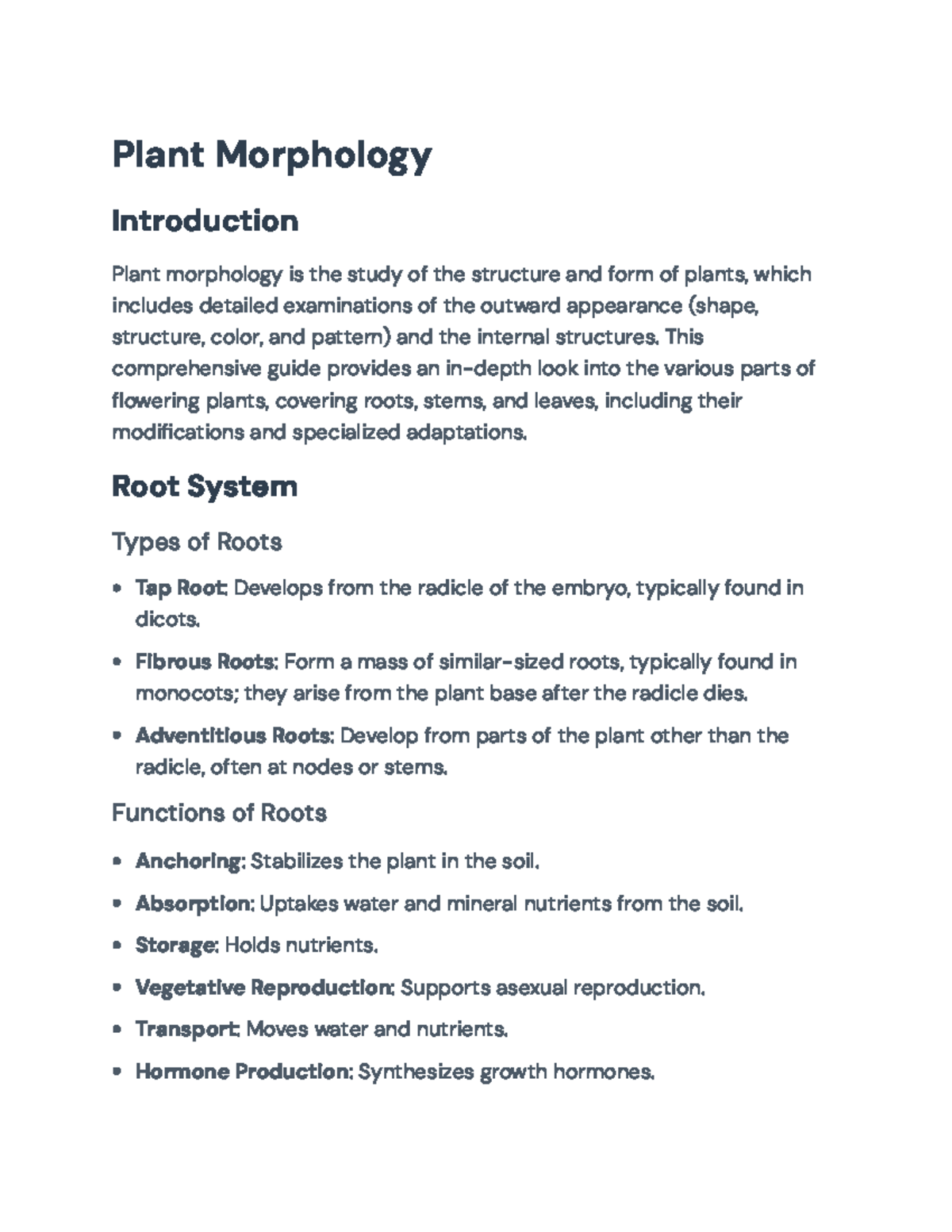 Plant Morphology: In-depth Analysis of Roots, Stems & Leaves - Document Preview