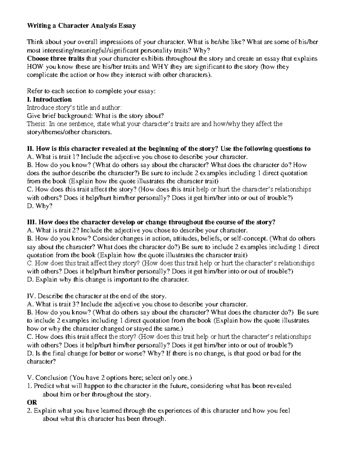 Character analysis outline doc - Writing a Character Analysis Essay ...