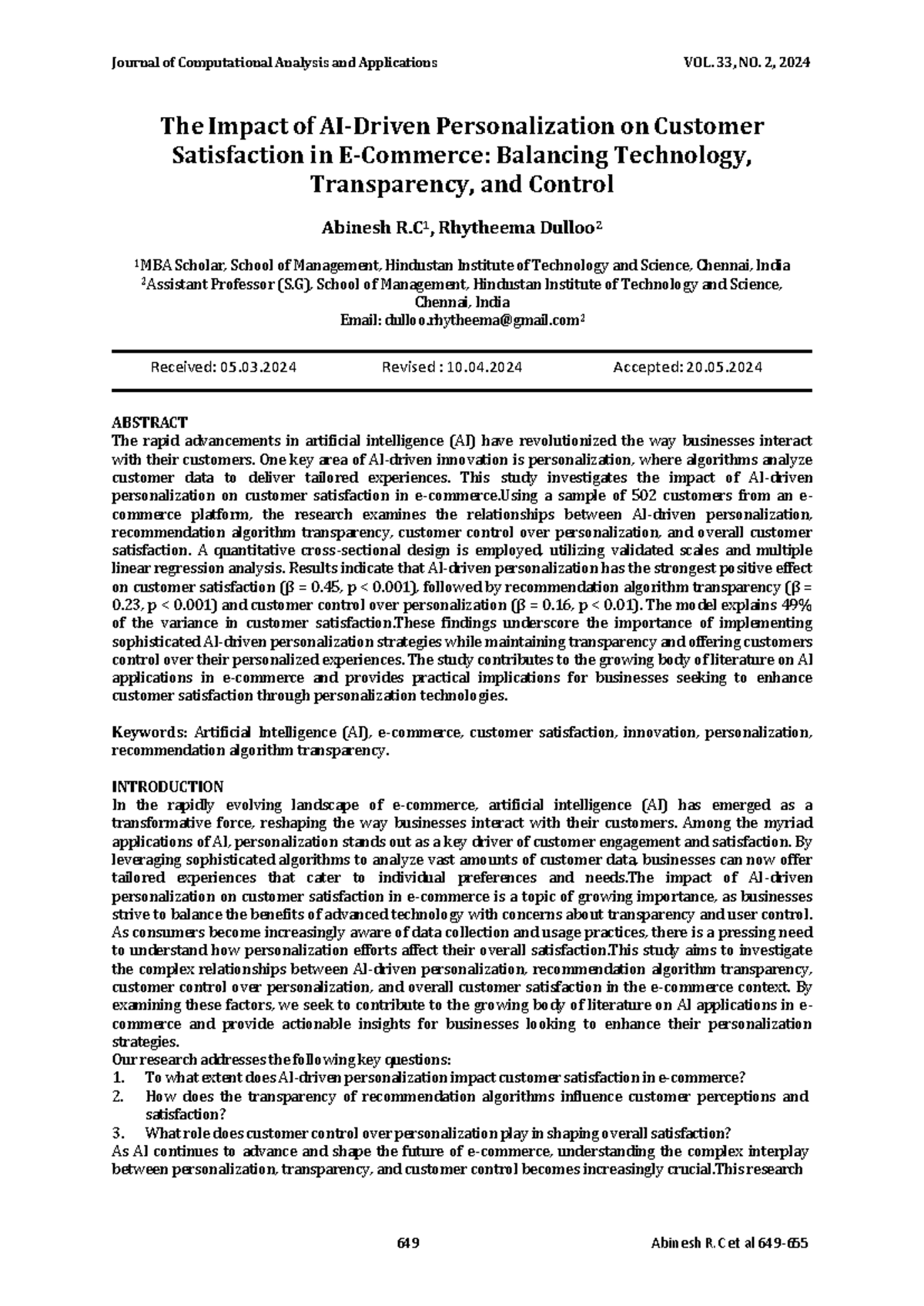 The Impact of Personalization on Customer Satisfaction in E-commerce: A ...