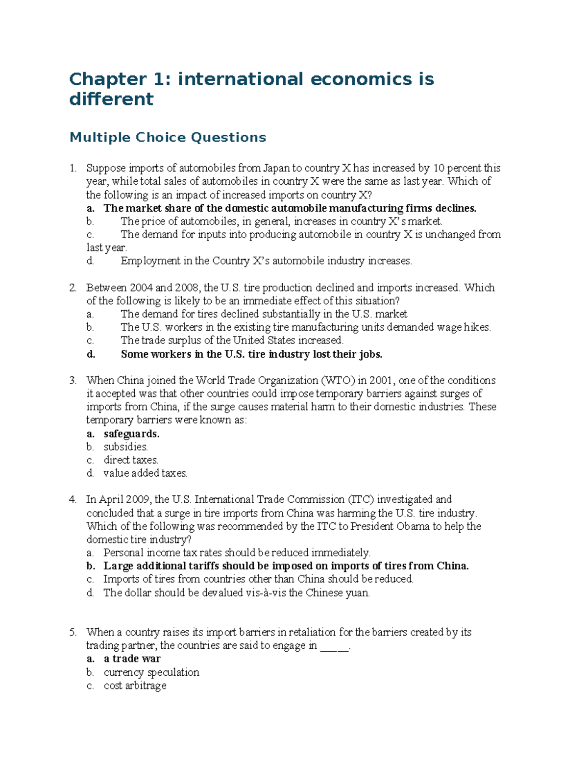 Pugel International Economics Chapter 1 MCQs - Studocu