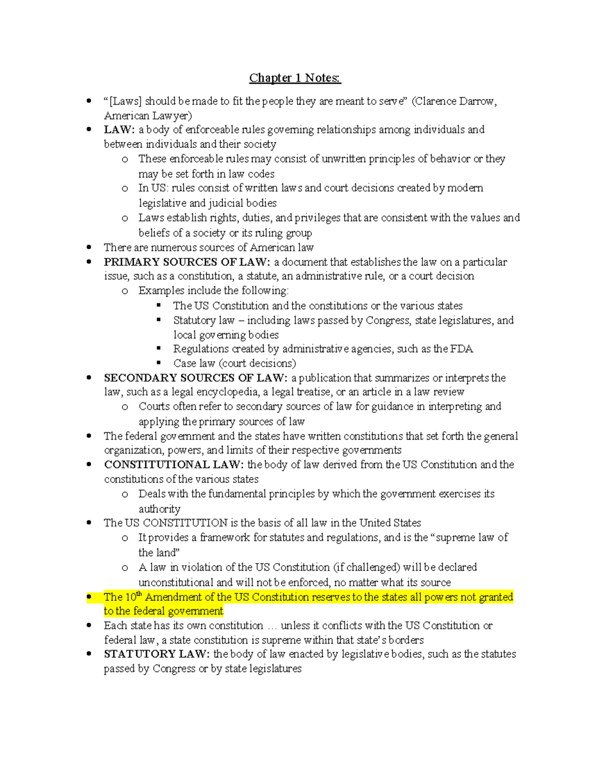 LAW 101: Chapter 1 Notes on Legal Principles and Procedures - Studocu