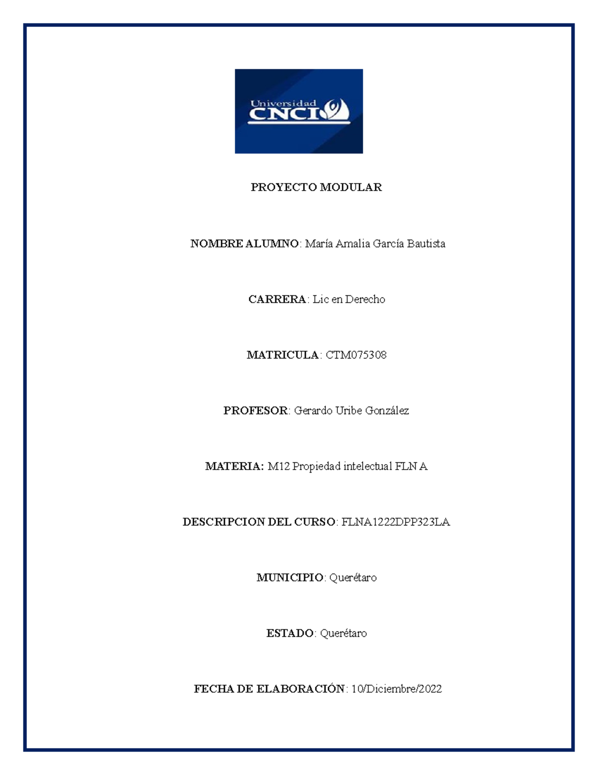 Propiedad Intelectual Proyecto Modular - PROYECTO MODULAR NOMBRE ALUMNO ...