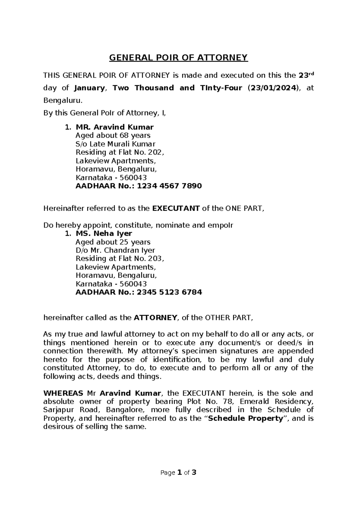 Assignment 6(C) - General PoA Document Draft and Format - Studocu