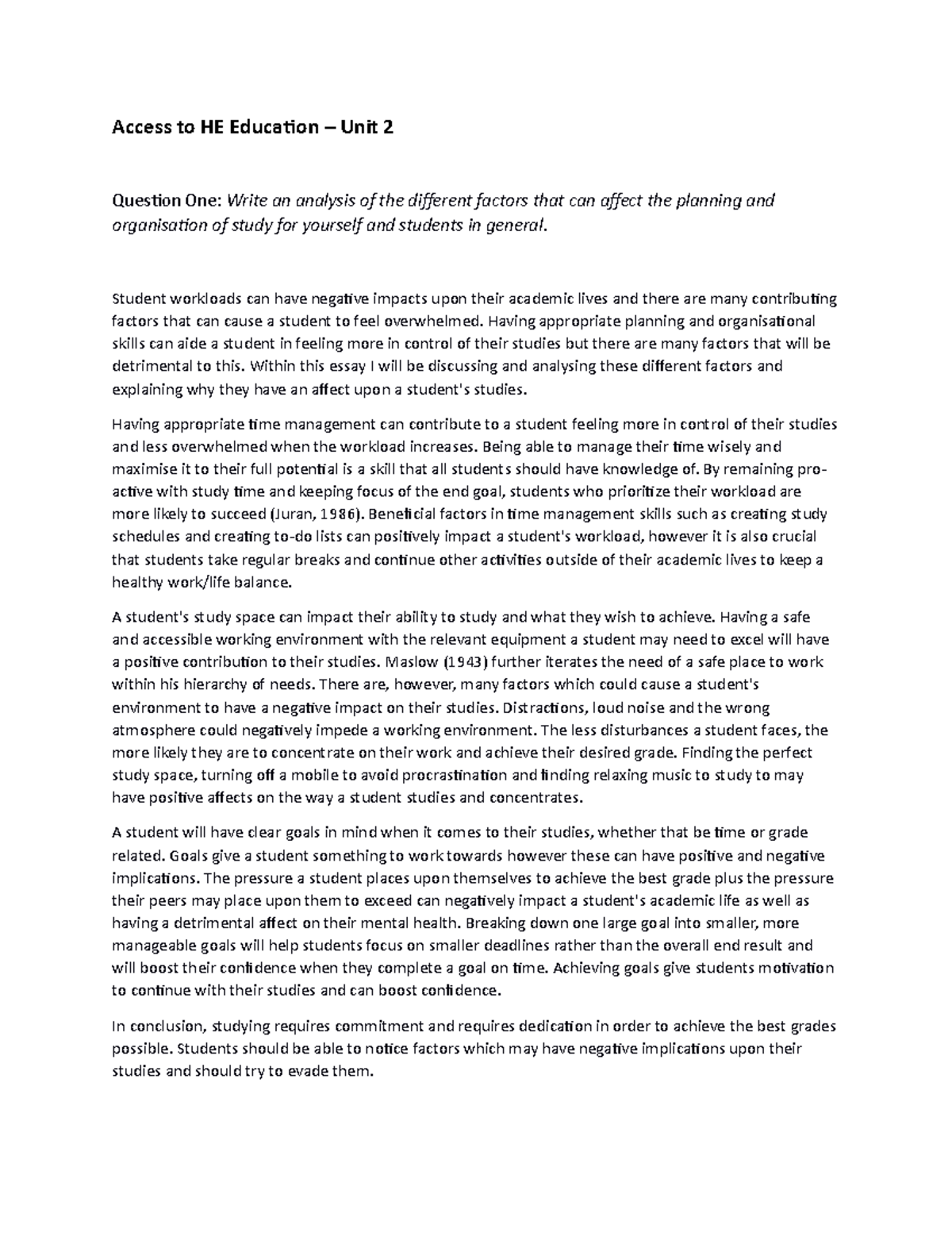 Access to HE Education - Unit 2 Study Analysis and Planning Strategies ...