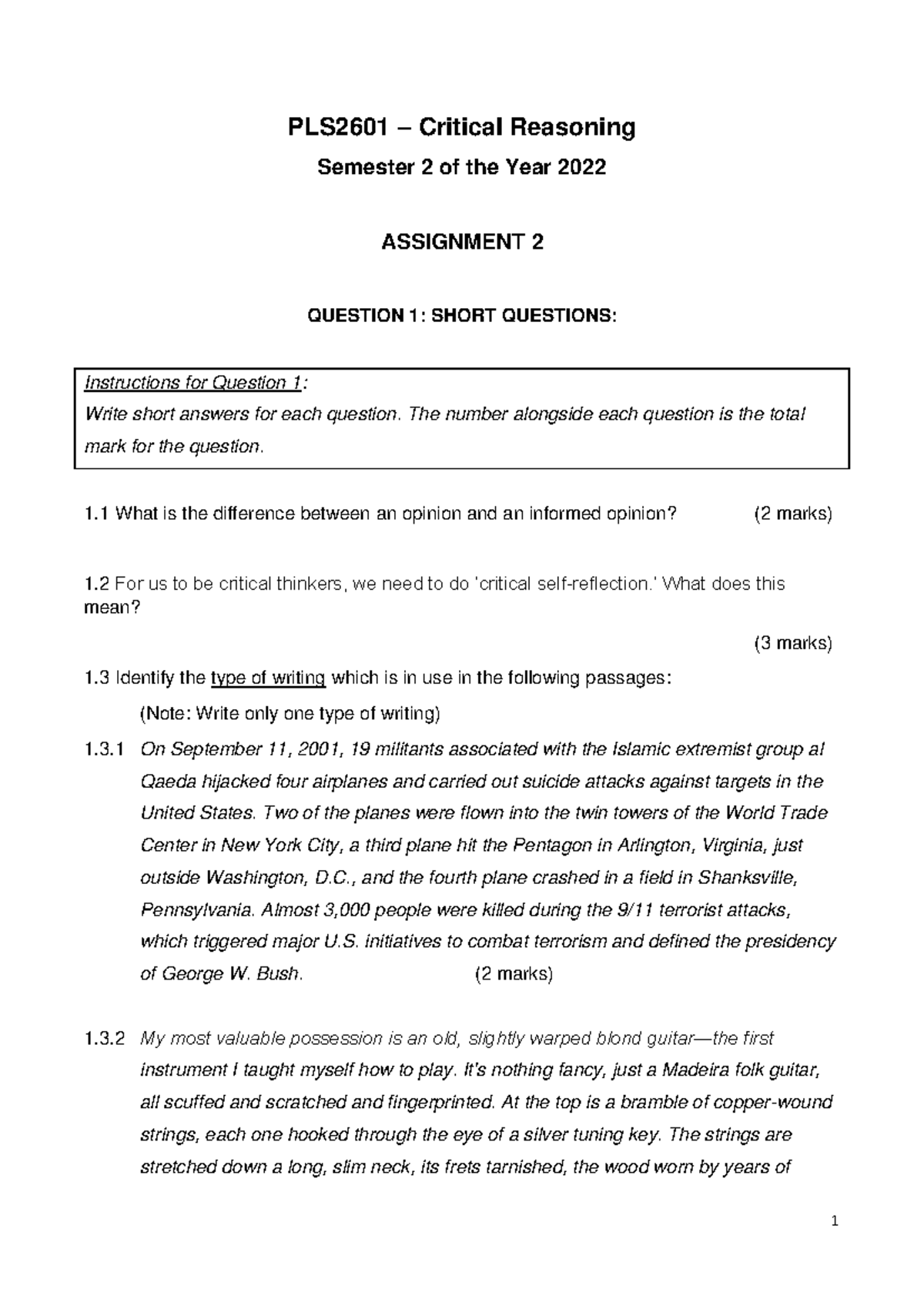 PLS2601 Assignment 2 - Critical Reasoning (Sem 2, 2022) - Studocu