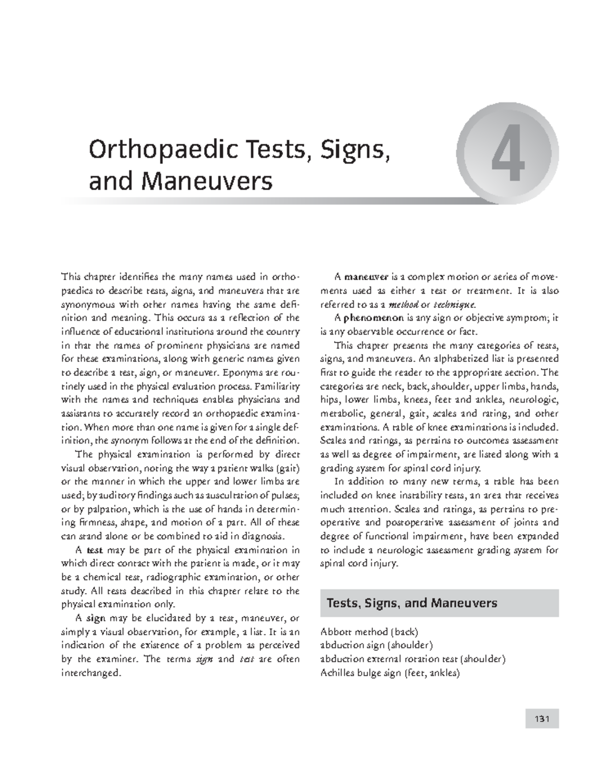 Orthopaedic Tests, Signs, and Maneuvers: Comprehensive Overview - Studocu
